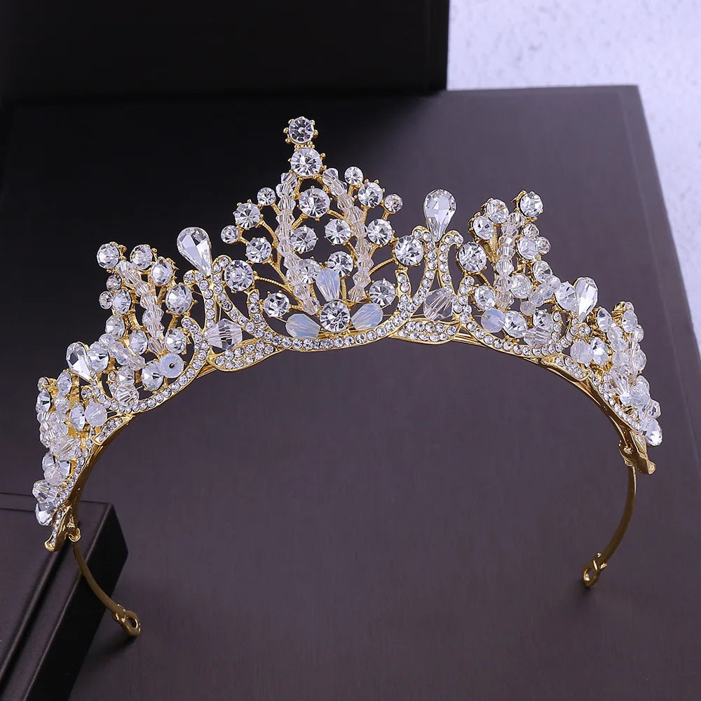 High Quality Alloy Wedding Anniversary Bridal Tiara Crown with Handmade Beads and Rhinestone Jewelry