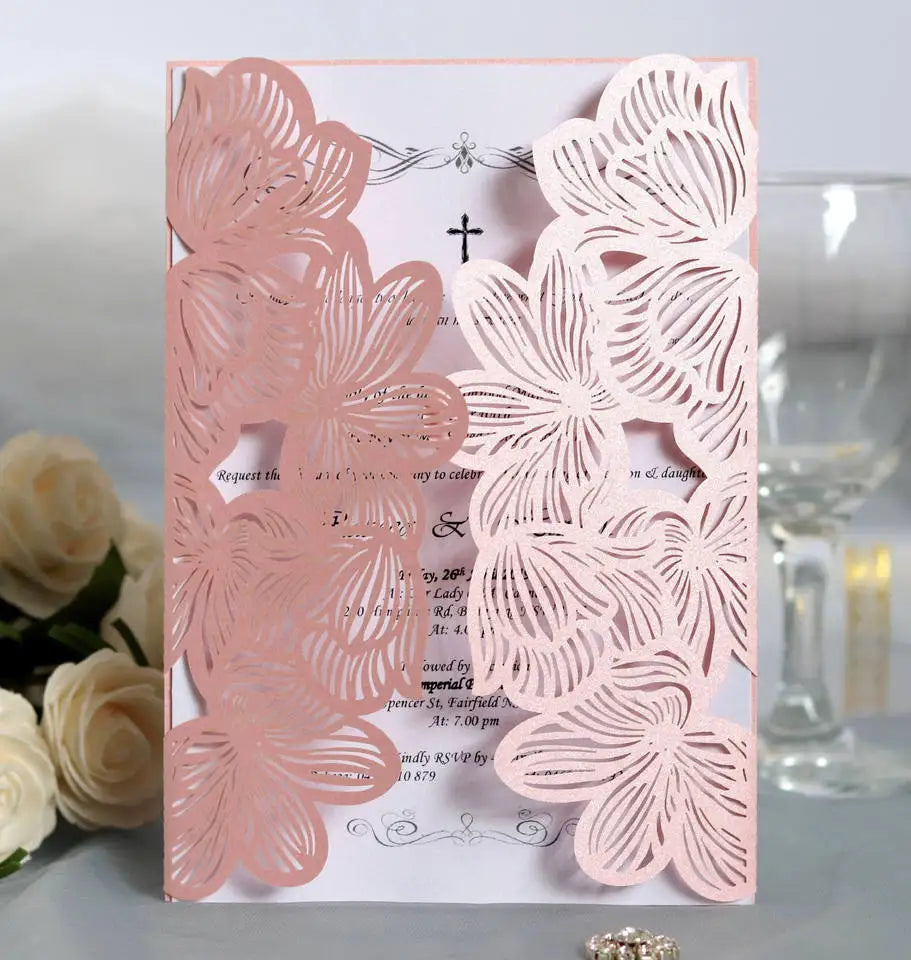 Laser Cut Wedding Invitations RSVP Card Hollow Flowers Customized Wedding Card Invitation Envelope