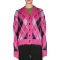 OEM Custom Women's Fashion Mohair Diamond Plaid Pink Colorful Knit Cardigan Sweater