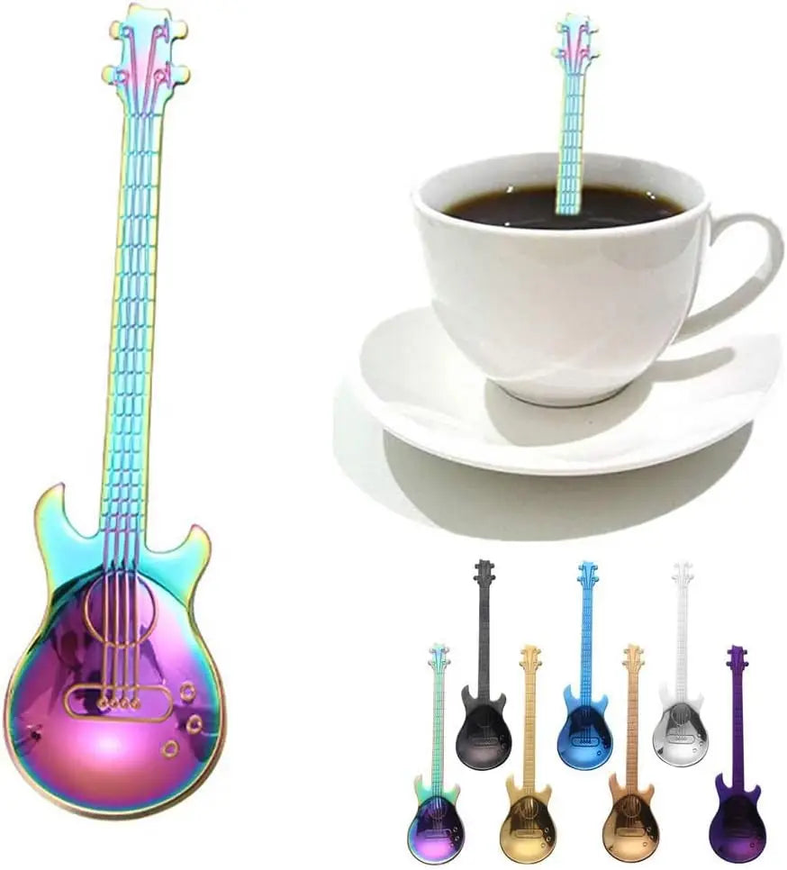 Colorful 304 Stainless Steel Guitar Spoon Christmas Dessert Spoons for Sugar Coffee Tea