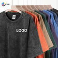 Wholesale 100% Cotton 200G Heavy Washed Printed T-Shirt Plus Size Men's Short Sleeve Oversized Black