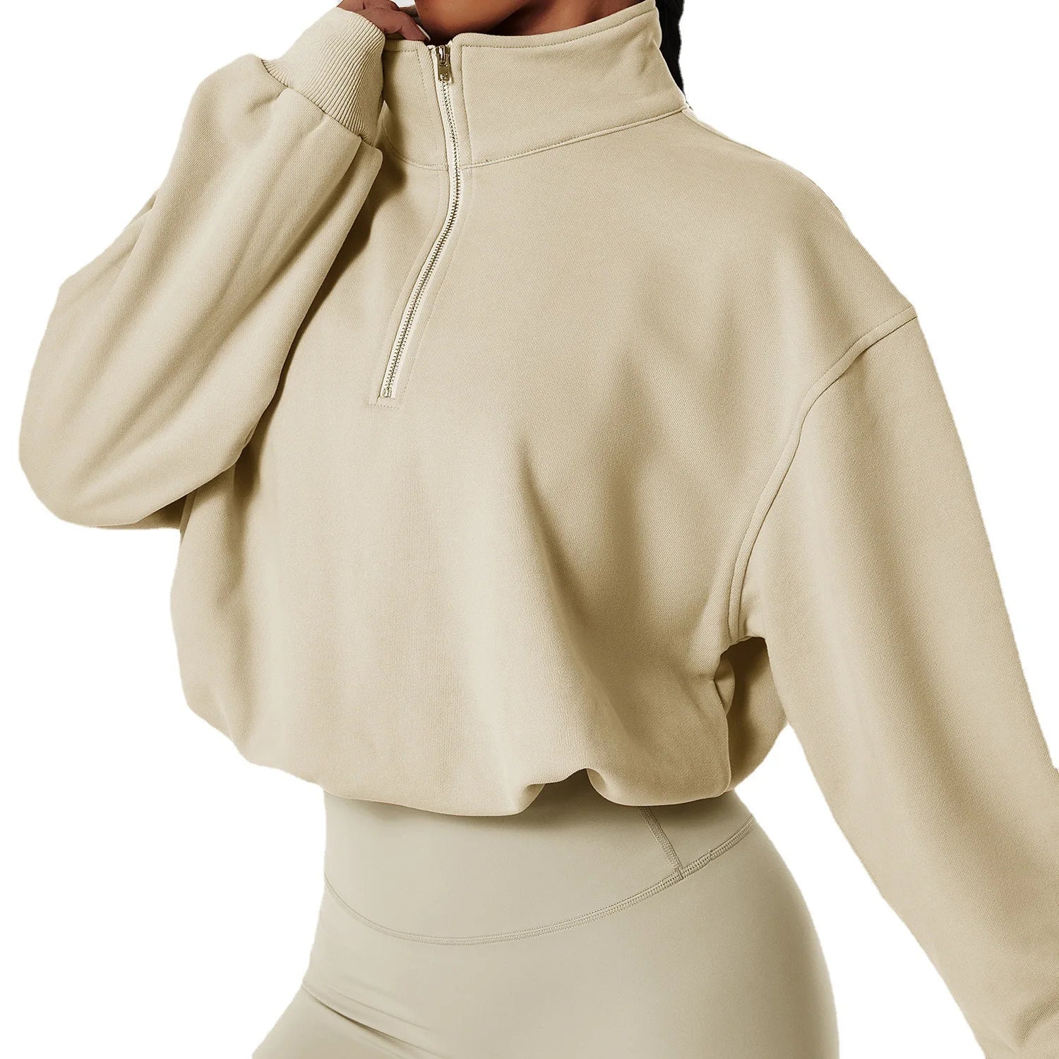 Custom Women's Crop Top Pullover High Collar Fitness Hoodies Drawstring Zipper Loose Long-sleeved Casual Oversize Sweatshirts