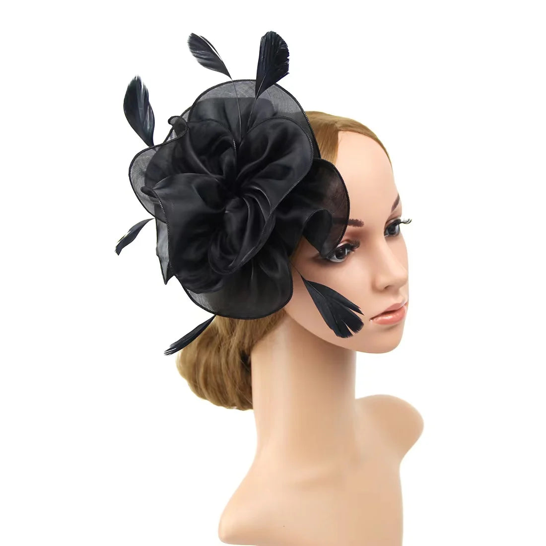 New Ladies Hat for Tea Party Banquet Adult Fascinator Bride Wedding Headdress Organza Flower Geathers Head Hair Clips Party Wear