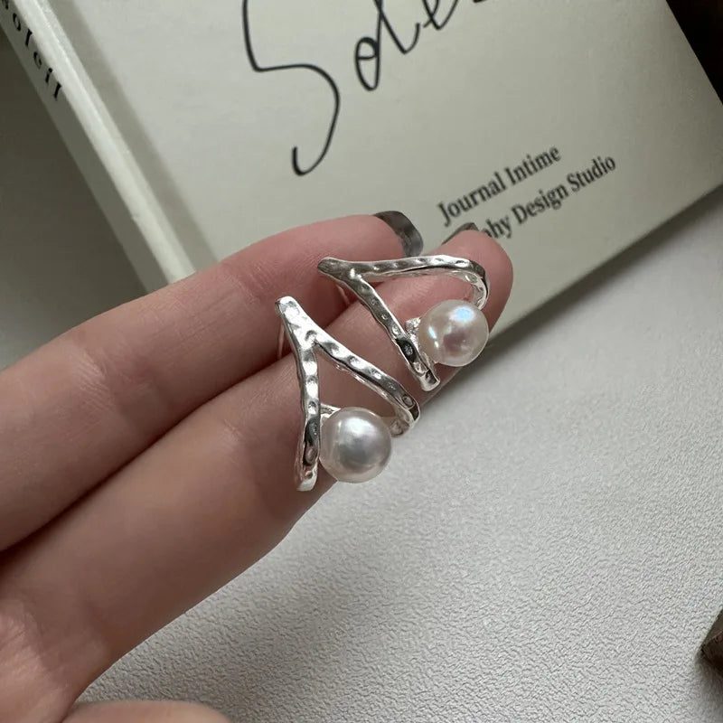 Wholesale 925 Sterling Silver Simlate Pearl Triangle Stud Earrings for Girls Women Fine Jewelry