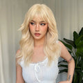Fast Delivery Beige Platinum Synthetic Wigs With Bangs Long Wavy Blonde Hair Wig for Women Daily Lolita Heat Resistant Natural