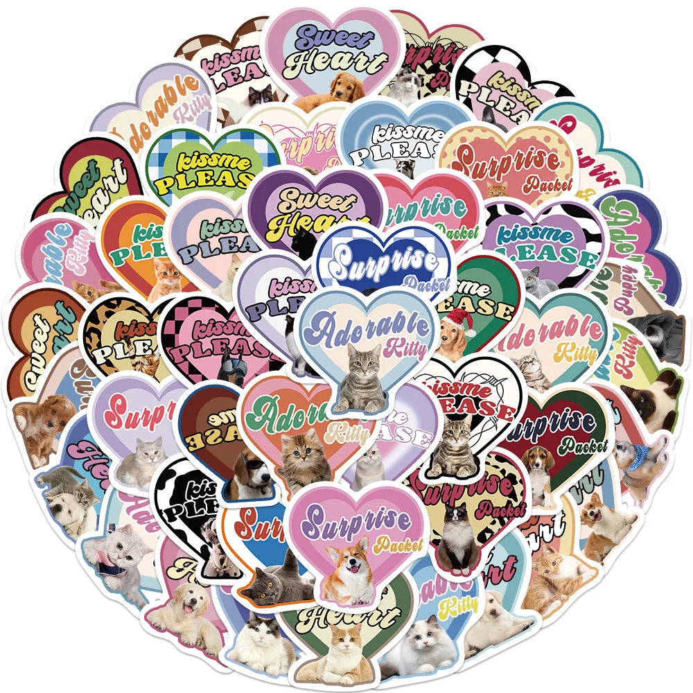 49PCS Creative sweet heart cute cartoon dog decals for kids gift kawaii kitty lovely cat sticker