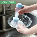 Hot Selling Plastic Foam Handle Style Cleaning Brush Replaceable Heads Kitchen Pressing Soap Dispensing Dishwashing Pots Dishes