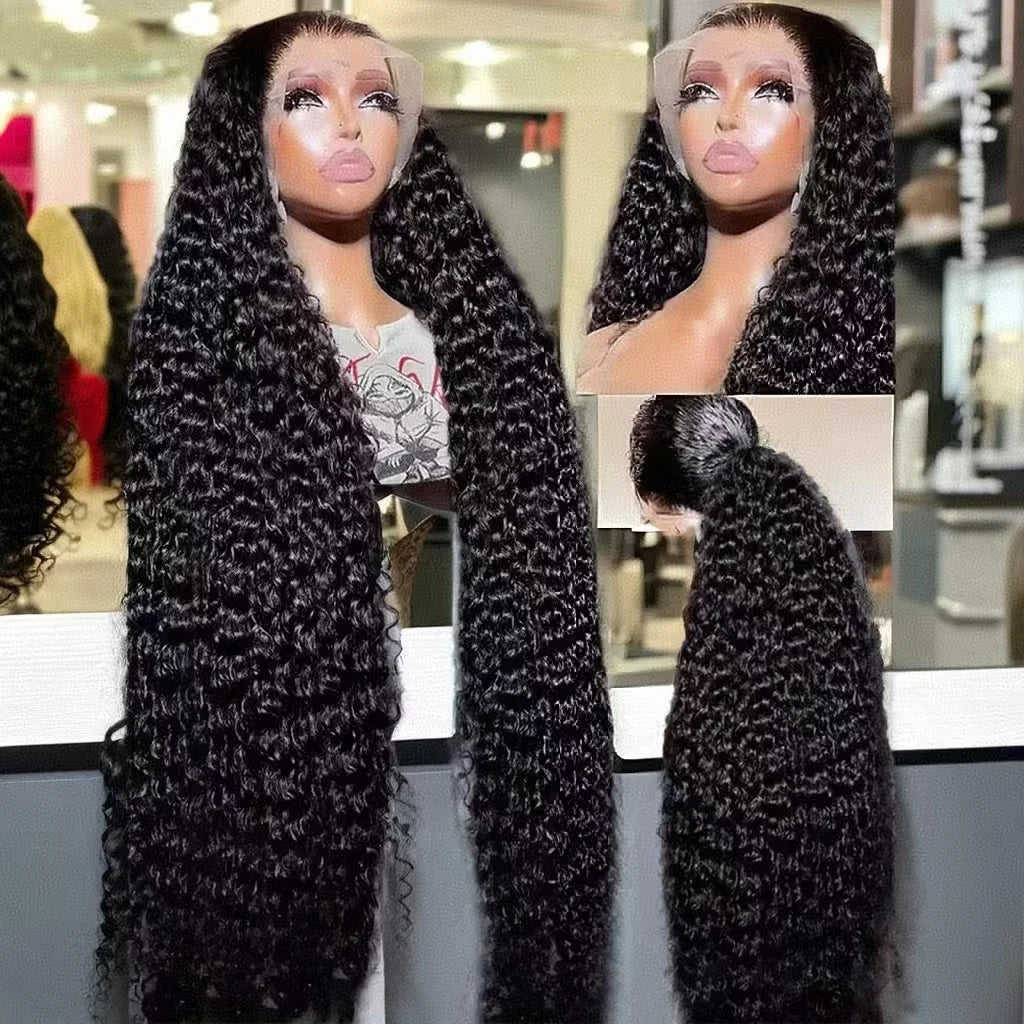30 Inch Brazilian Raw Virgin Hair 13x6 13X4 Natural Deep Curly Glueless Frontal Human Hair Transparent HD Lace Front Wigs