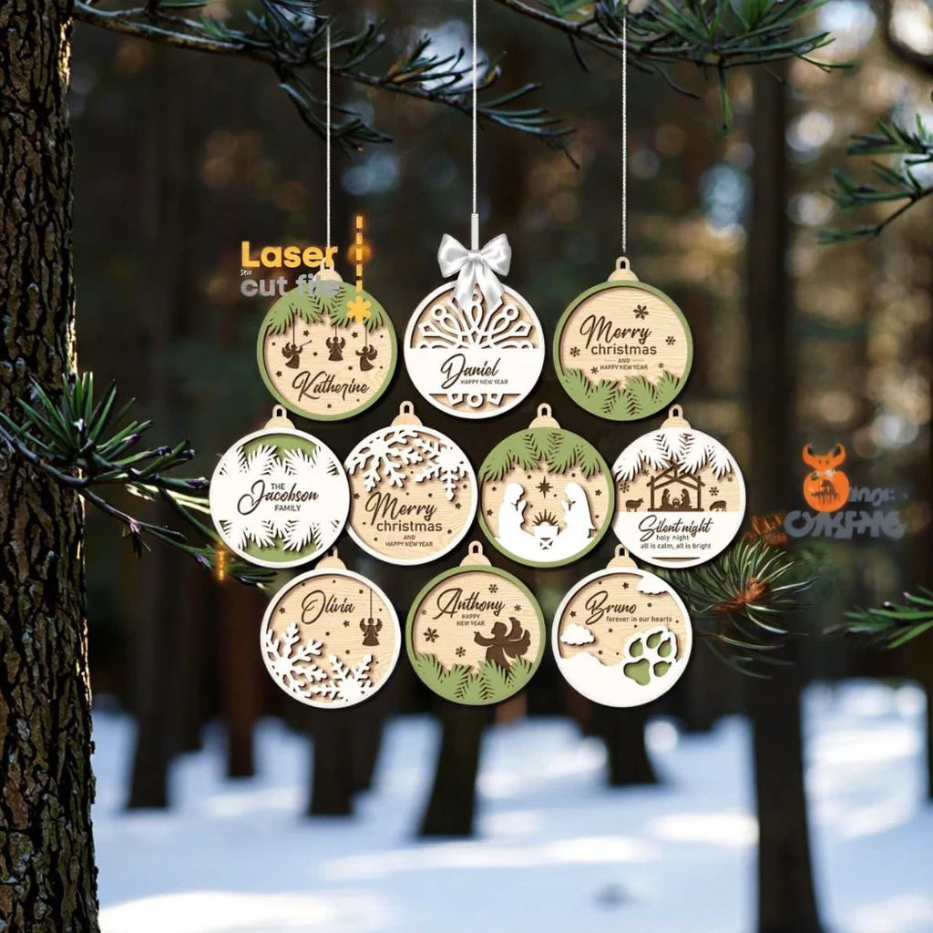 DIY 3D Printed Personalized Christmas Wood Decor Laser Cut Names Bauble Gift Tags with Your Logo Custom Christmas Tree Decor