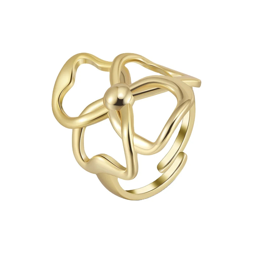 RINNTIN GAR07 Trendy Sterling Silver Rings for Women Flower Heart Adjustable Finger Ring Jewelry Geometric Aesthetic Open Ring