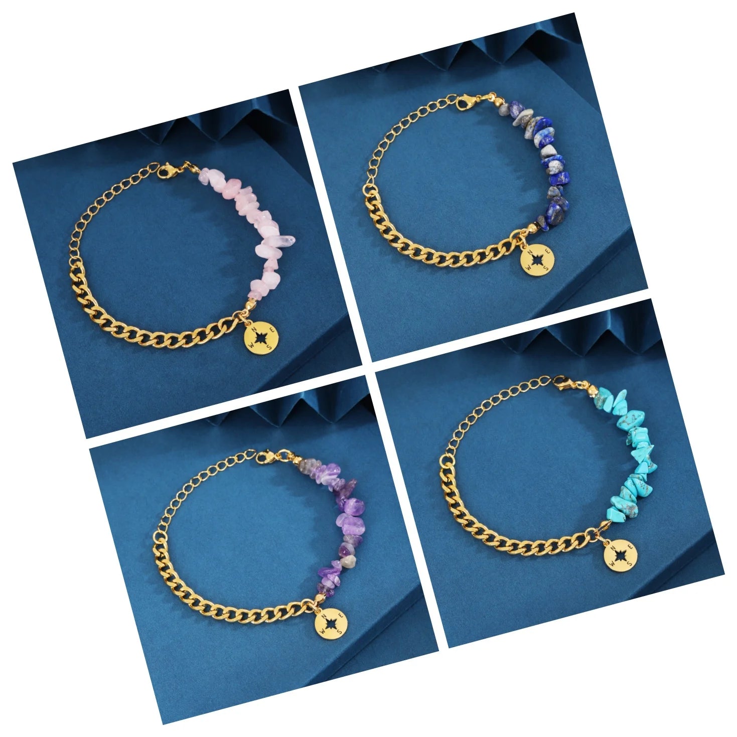 DAIHE Irregular Natural Stone Gravel Chip Beads Bracelet Healing Crystal Stainless Steel Chain Bracelet for Women Men
