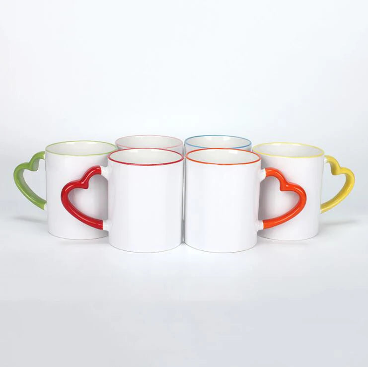 11 oz Heart Rim Color Handle Sublimation Ceramic Coffee Mug/Cup Promotional Blank Gift Item