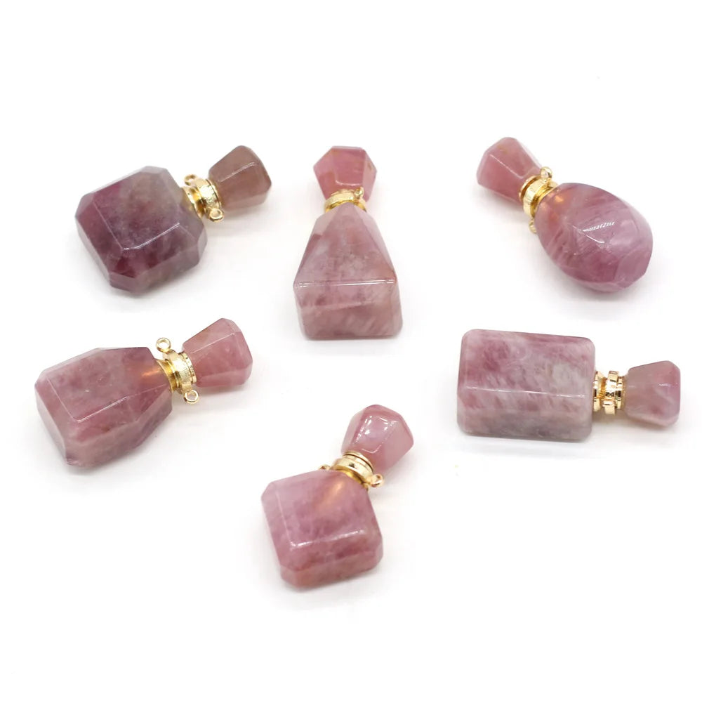 HZ Madagascar Rose Quartz Perfume Bottle Necklace Chain Gem Stone Perfume Bottle Pendant