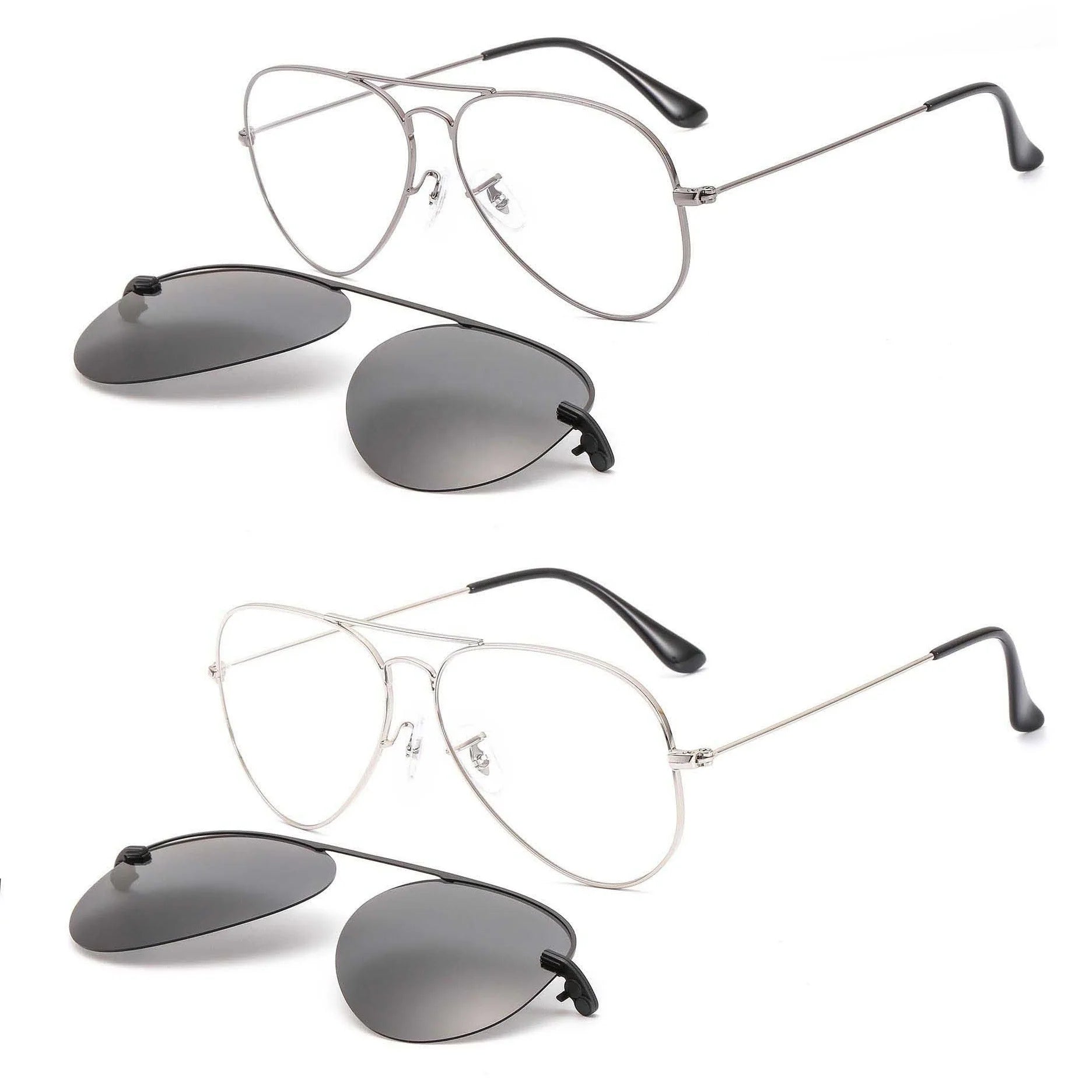 The Slim Aviation Metal Glasses Frame with Inner Magnetic Clip on Polarized Sunglens Cool pilot Big Size Optical Sunglasses