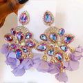 2026 Fashion Big Statement Gold Jewelry Crystal AB Gemstone Dangle Drop Earrings for Women Fabric Flower Pendant Earrings 2022