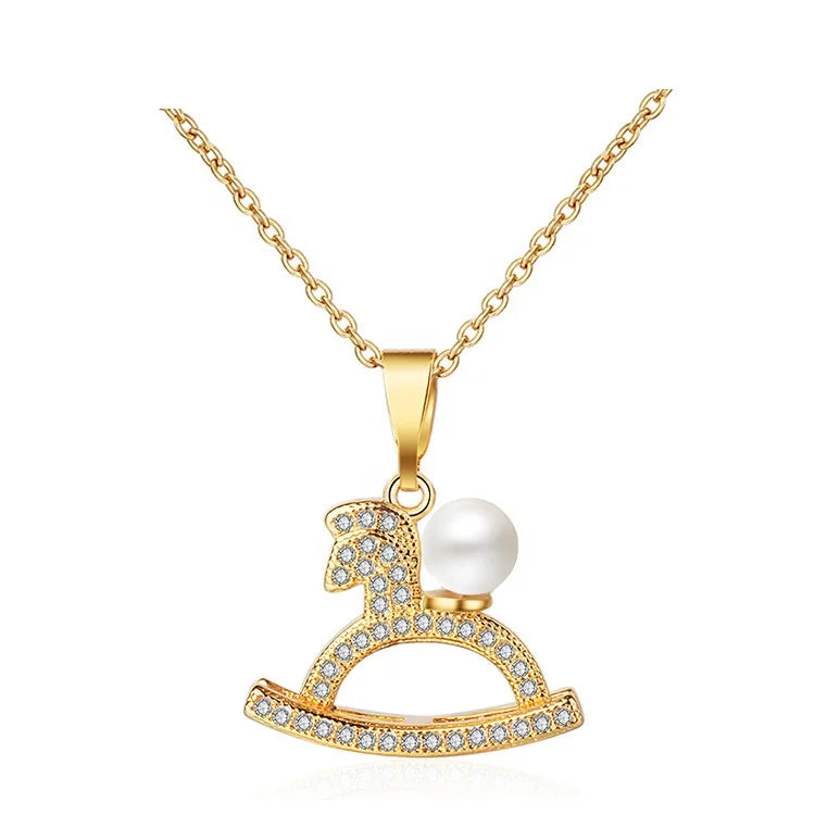 Wholesale Children Gifts Gold Decorative Jewelry Chain Animal Horse Shape Pendant Necklace for Girls
