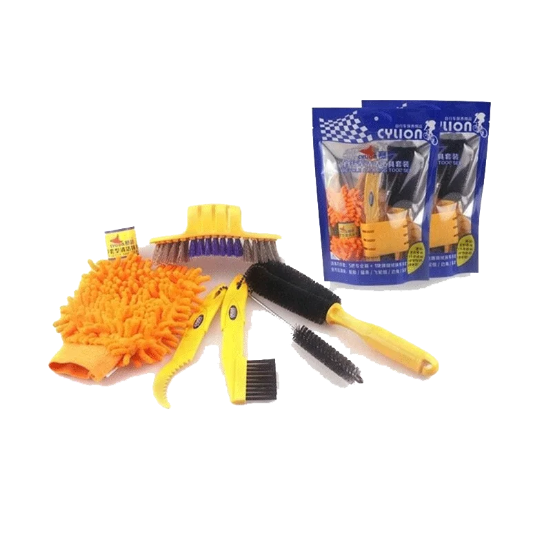 CYLION 6pcs/lot Mutil Functional Cleaning Tool Set Mountain Bike Cycling Tire Brush Bicycle Chain Brake Disc Wheel Rim Cleaner