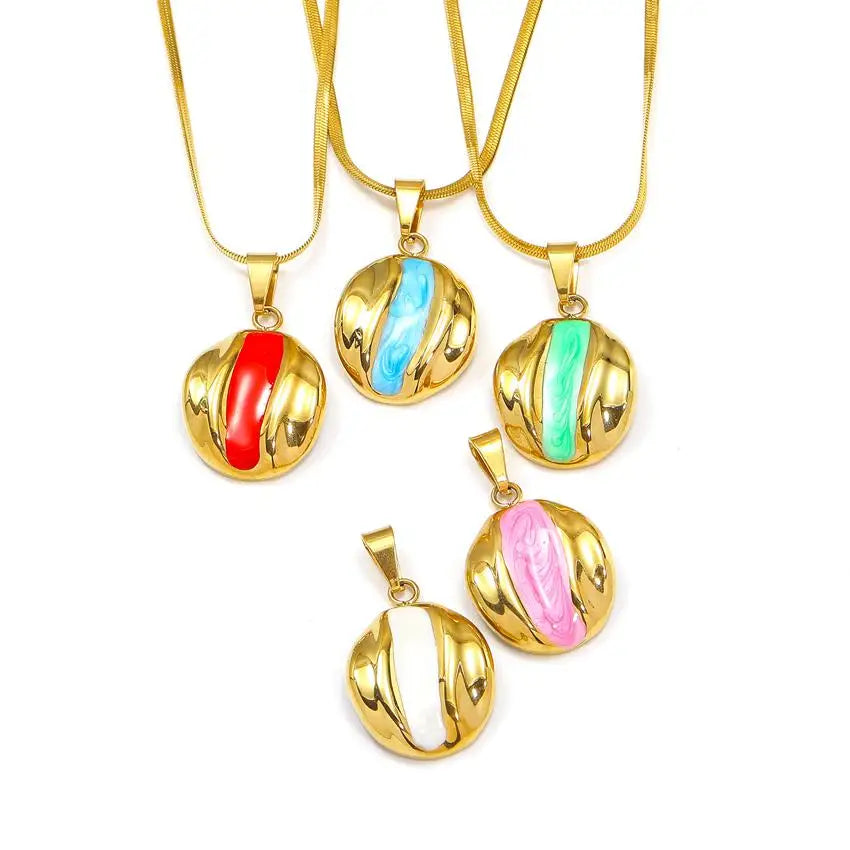Handmade 18K Gold Plated 316L Stainless Steel Enamel Pendant Necklace Fashion Jewelry Wholesale