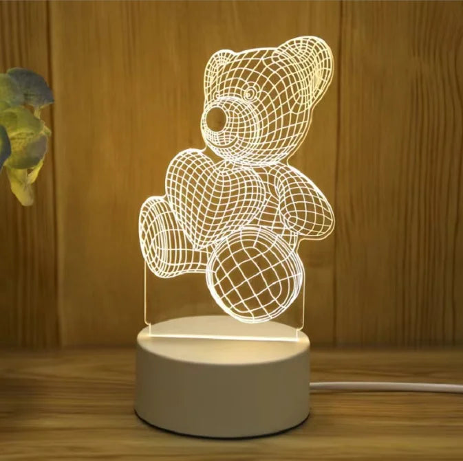 Hot Sale Colors Changing Acrylic Table Lamp Creative Cartoon 3D Teddy Bear Optical Illusion Lamp for Kids and Lovers