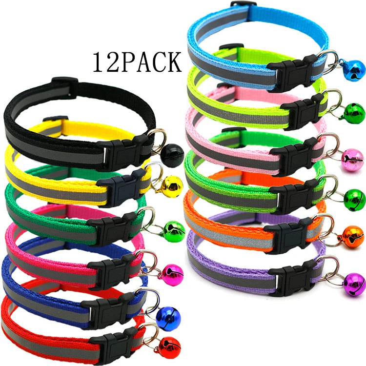 Sanan 12 Pack Custom Reflective Pet Collar for Small Cats and Dogs with Bell