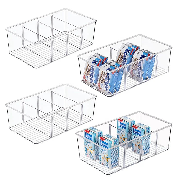 Food Grade Plastic Four Compartment Organizer Box Collection Kitchen Refrigerator Storage Box Organizer