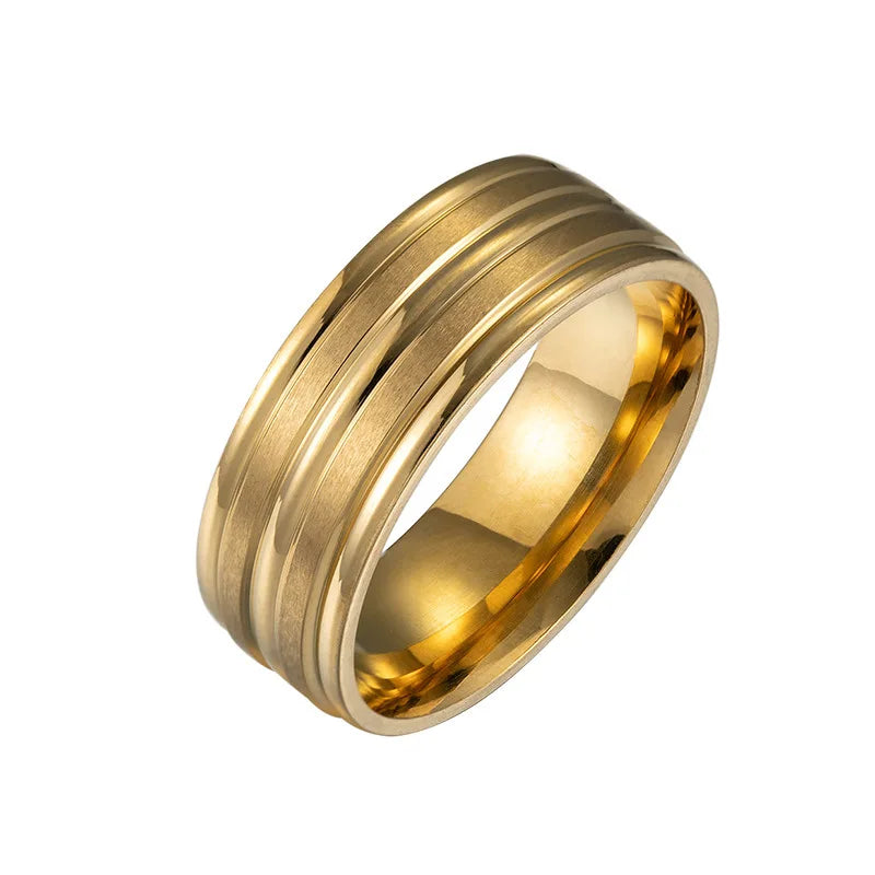 Man Matte Wide 316l Stainless Steel 18k Gold Plating Waterproof Finger Rings