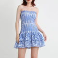 TWOTWINSTYLE Strapless Mini Dress for Women High Waist Breathable Eco-Friendly Sexy Sleeveless Ruffles Woven Empire Waistline