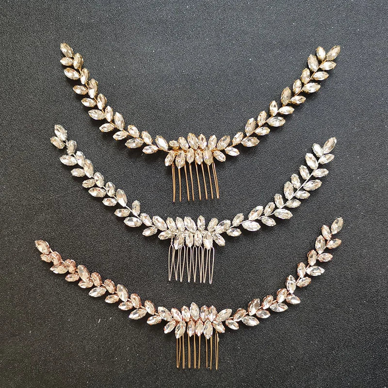 SLBRIDAL Handmade Trendy 3 Color Rhinestone Austrian Crystal Wedding Hair Comb Bridal Hair Accessories Women Bridesmaids Jewelry