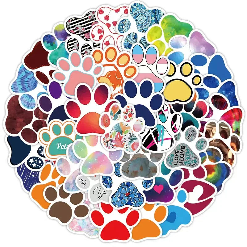60pcs Cute Cartoon Dog Paw Stickers for Waterproof Flat Plate Water Cup Helmet Suitcase Skateboard Decoration