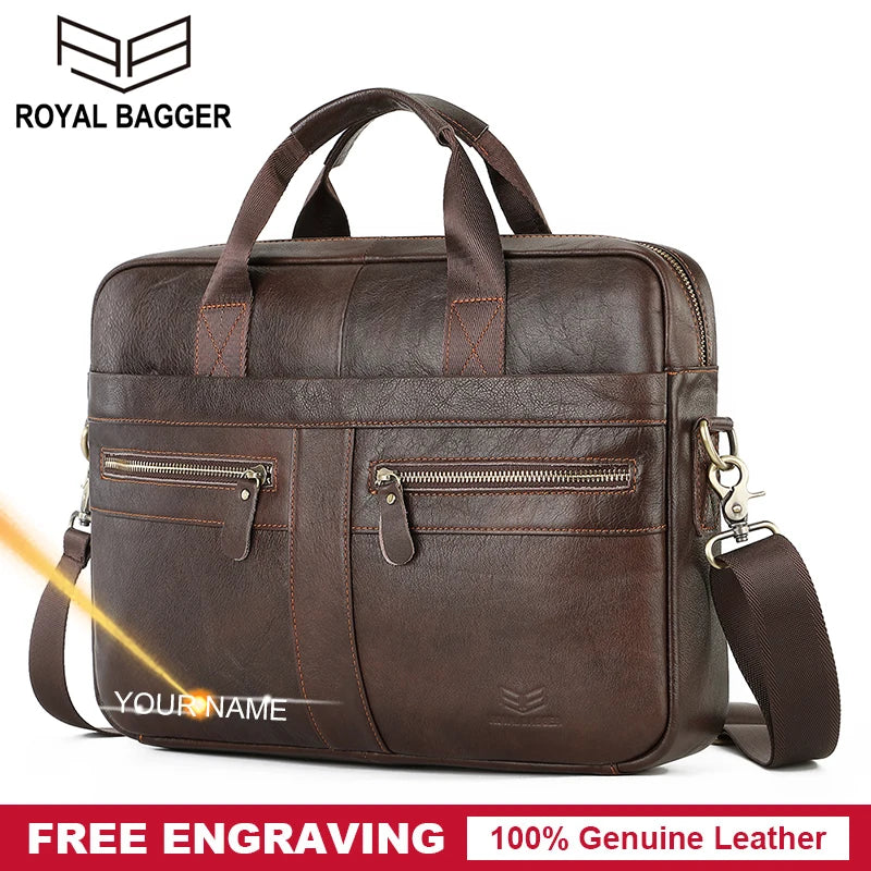 Royal Bagger Shoulder Bags Briefcases for Men Genuine Cow Leather Male Laptop Briefcase Handbag Business Messenger Bag Handbags