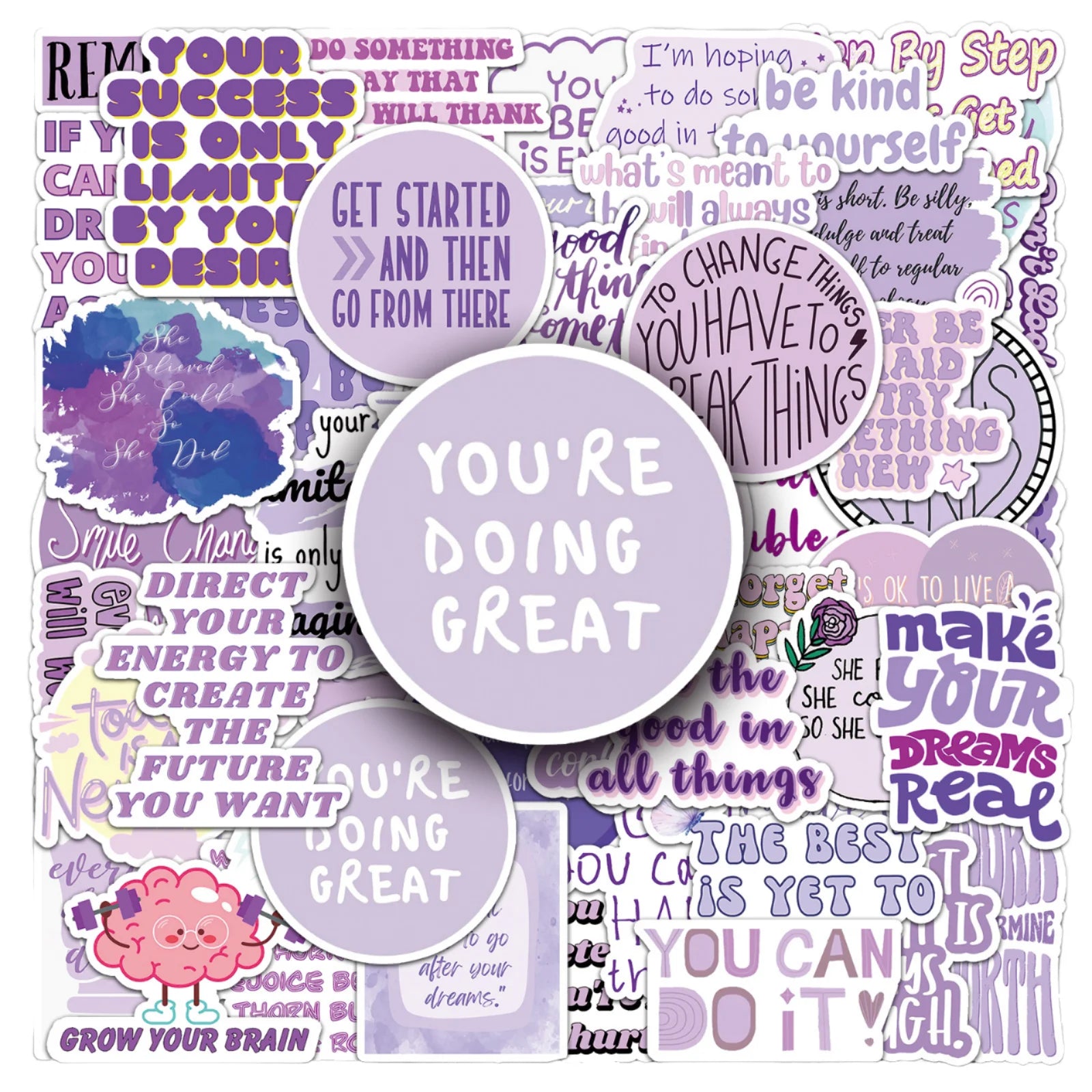 50Pcs Factory Personalized Slogan Purple Sticker English Decorations Inspirational Die Cut English Sticker for Book Luggage