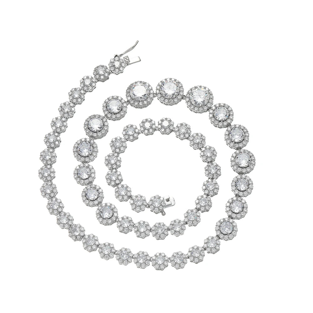 BC136 Round CZ Size Gradient Tennis Chain Necklace Men and Women Hip Hop Jewelry