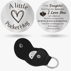 Son Daughter Mom Dad Keyring Gift Custom Souvenir Pocket Hug Token Keychain Metal Inspirational Key Chain Leather Token Keychain