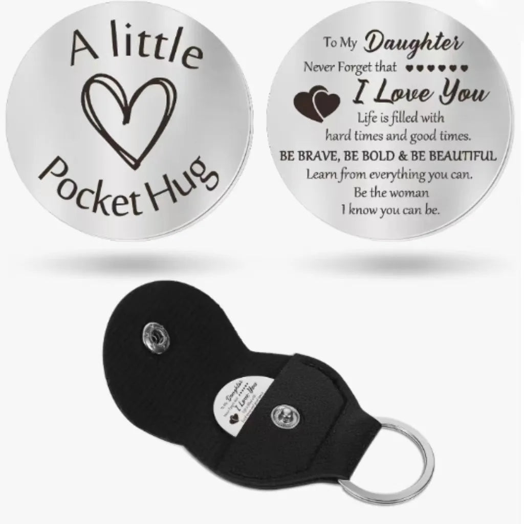 Son Daughter Mom Dad Keyring Gift Custom Souvenir Pocket Hug Token Keychain Metal Inspirational Key Chain Leather Token Keychain