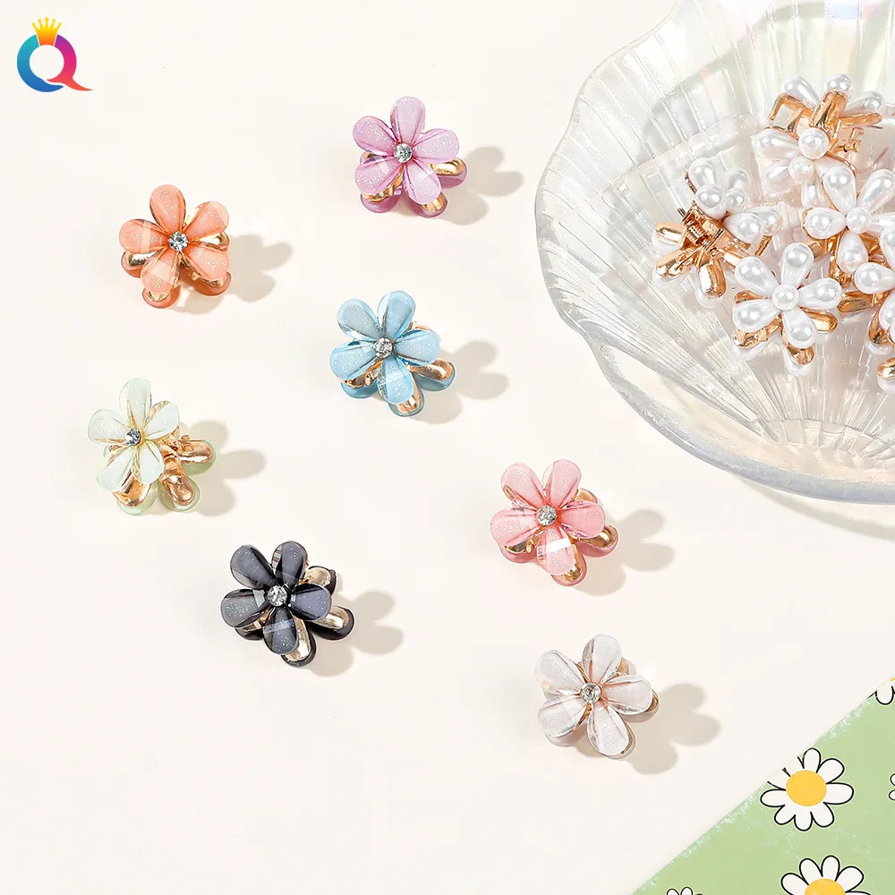 QIYUE Mini Metal Flower Hair Claw With Crystal Rhinestone Kid Children Girl Hair Accessories