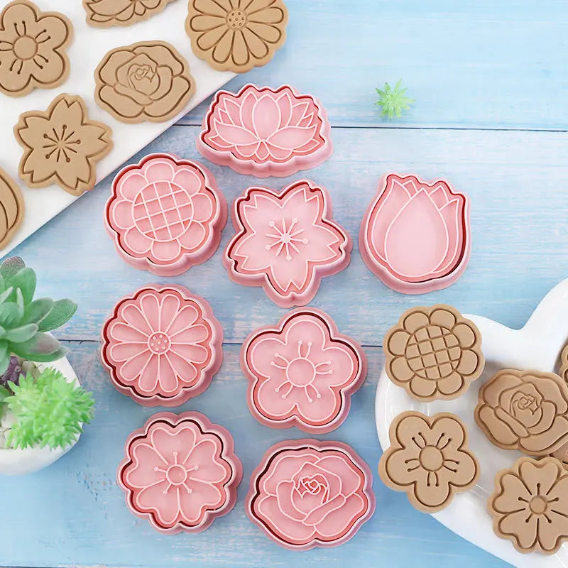 Saffron 8pcs/box Flower Fondant Molds Candy Dessert Biscuits Making Mold Flowers Cookie Cutter Embosser