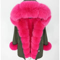 Drop Shipping Maomaokong Breathable Hooded Winter Coat Lining Parka Faux Fur Lined Outwear Real Fox Fur Collar Long Women Girls