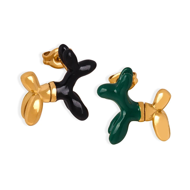 Cute Playful Colorful Enamel Balloon Cartoon Dog Stainless Steel 18K Gold Plated Stud Earrings for Women Daily Wear