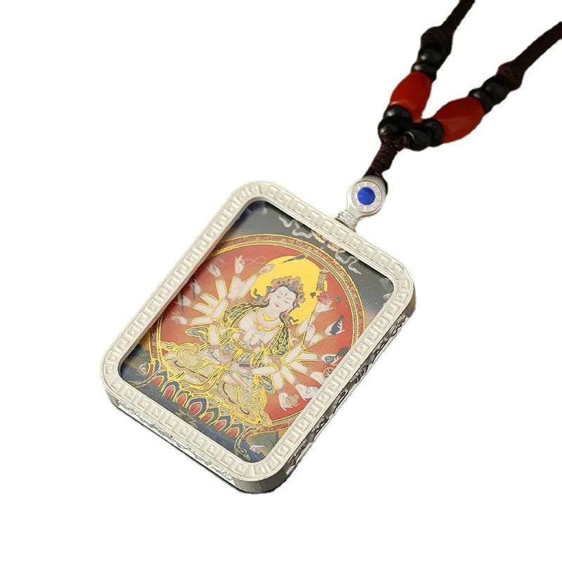 Tibetan Buddhist Mandala Engagement Necklace Gold Plated Zinc Alloy Spiritual Gift Sacred Geometry Design Rope Chain Buddha