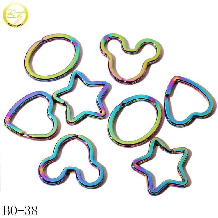 Customized Bag Parts rainbow Spring Metal O Ring Key Ring Decoration