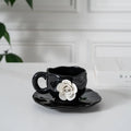 Creative 300ml Exquisite White Flowers Handmade Ceramic Cup Hand-painted Pottery Mugs With Saucer Set for Gifts