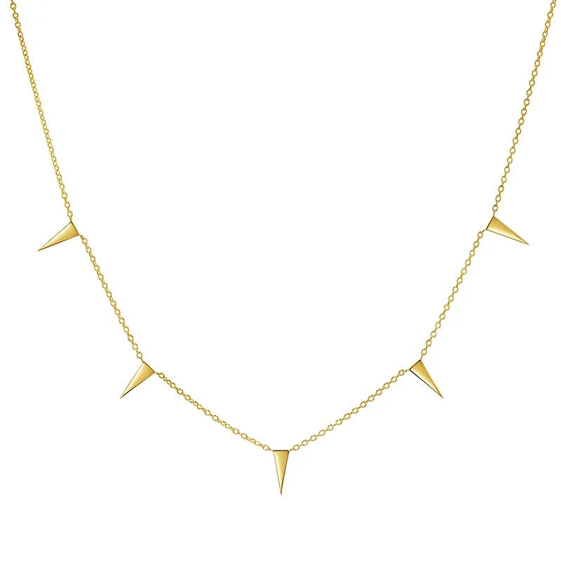 Milskye S925 Sterling Silver Jewelry Wholesale 14K Gold Plated Triangle Spike Necklace
