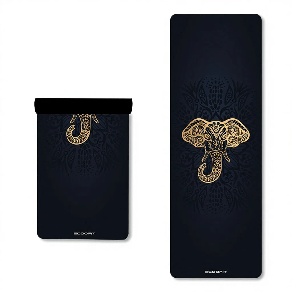 NEW Hotsale Black Gold Elephant Eco Sublimation Folding Microfiber Suede Nature Rubber Customised Curve Oval Arched Shape Yoga