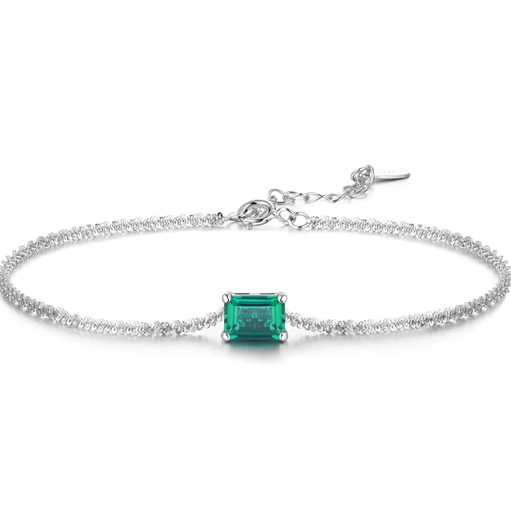New Arrival 925 Sterling Silver Emerald Cut Hydrothermal Emerald Zambian Emerald Moissanite 7.5inch Bracelet for Women