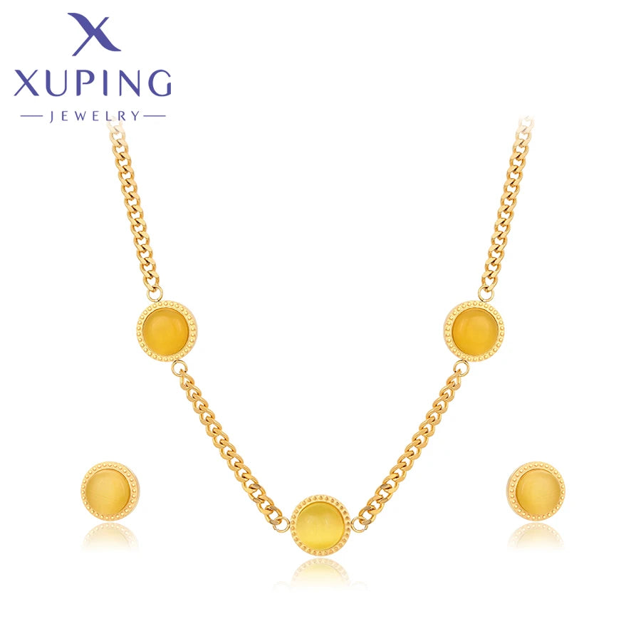 YXS-631 Xuping Jewelry Stainless Steel  Diamond Necklace Earrings 24K Gold Charm Jewelry for Women Fashion Jewelry Sets