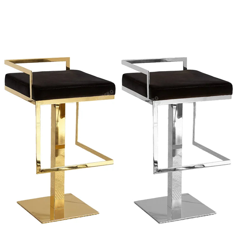 Factory Wholesale Customized Luxury Black Leather Stainless Steel Bar Stools Gold Polished High Stools