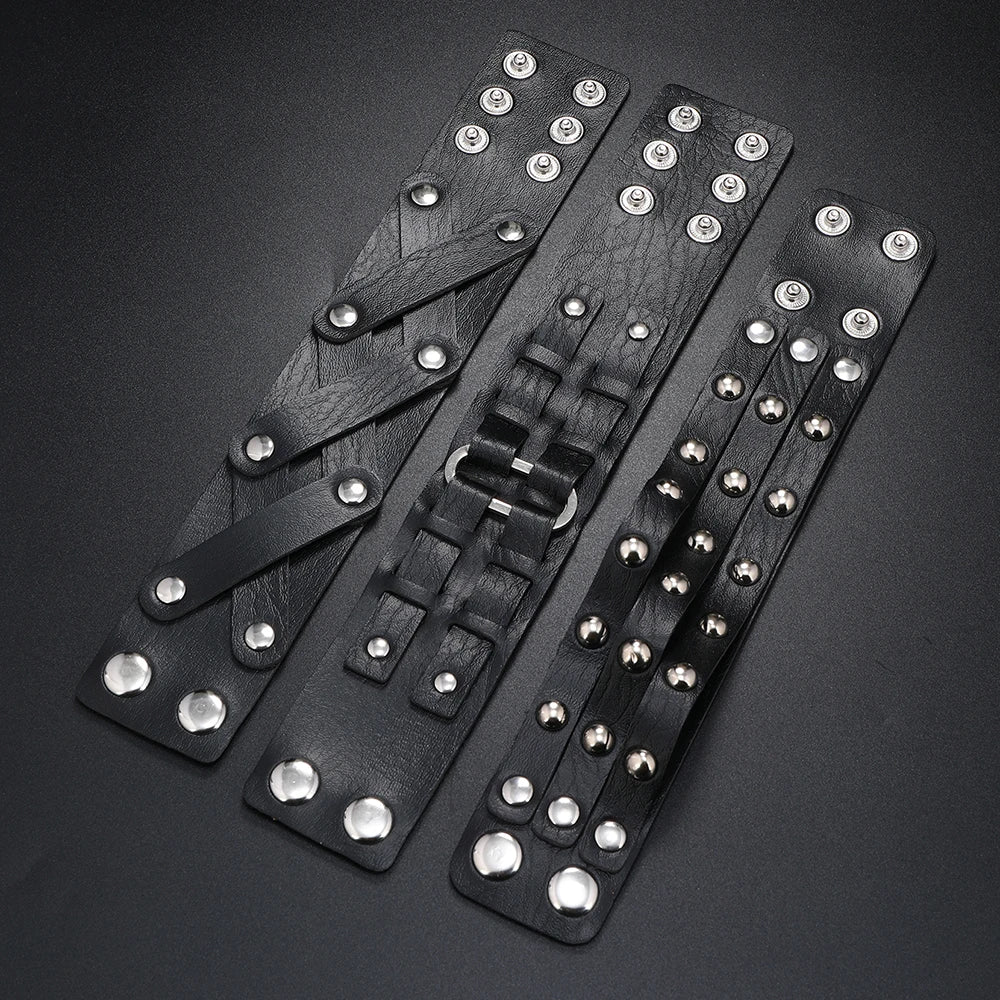 3 PCS  Punk Rock Men's Jewelry Fashion Men Metal Rivet Leather Bracelet Men's Gift