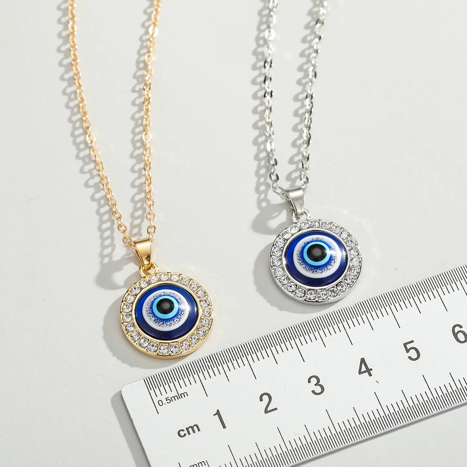 New Mirco Paved CZ Diamond Round Devil Eye Necklace Gold Plated Turkish Evil Eyes Resin Pendant Necklace