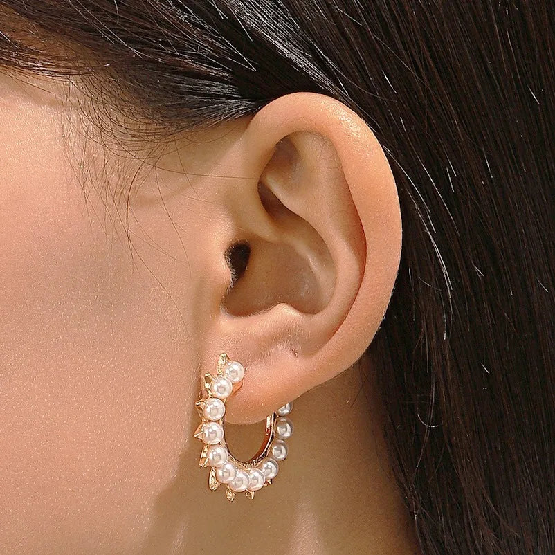 Pearl Hoop Earrings Small Pearl Hoop Earrings Gold Plated Open Large Circle Round Pearl Earrings Jewelry Birthday Gift for Women
