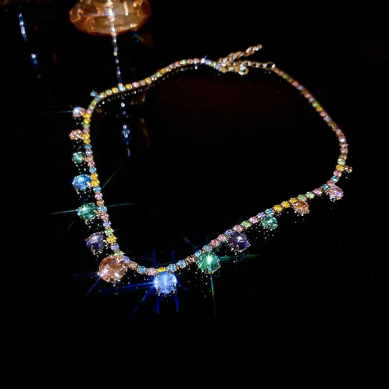 Bling Cubic Zircon Love Heart Shape Multi Color Women Party Engagement Necklace Jewelry